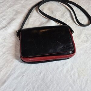 Derek Alexander NAVAJO Classic Flap Organizer Black & Burgundy Leather Crossbody